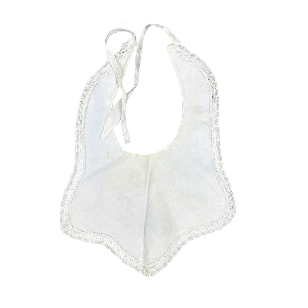 Vintage Antique Baby Bib Embroidered Child Playing with Teddy Bear Lace Trim - Picture 2 of 4